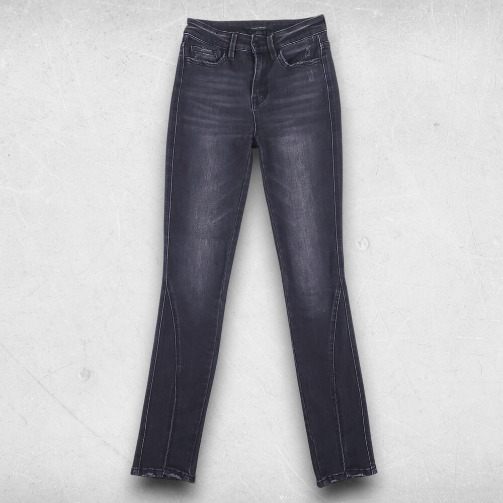 Flying Monkey High Rise Slim Straight Jeans Womens 24 Black Stretch Distressed